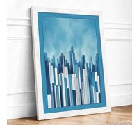 Urban Skyline at Dawn Modern Framed Wall Art Print A2 (59.4×42cm) White, Wall Decor for Living Room, Bedroom, Office & Home, Ready to Hang, Art Gift