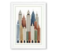 Urban Skyline Geometry Art Deco Framed Wall Art Print A1 (84.1×59.4cm) White, Wall Decor for Living Room, Bedroom, Office & Home, Ready to Hang, Art Gift
