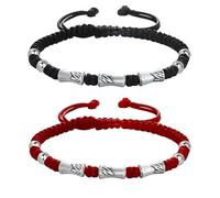 URBAN SPARKS Bamboo Bracelet for Men, 925 Silver, Adjustable Braided Bracelet, Red Black, Vintage, Minimalist Unisex Partner Bracelet, Birthday Gift and Test Success (Red) (all)