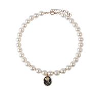 URBAN SPARKS Elegant Pearl Collar for Cats and Dogs - Adjustable Pet Necklace with Rose Pendant, Vintage Jewellery Collar for Small Pets (Black, M (30-35 cm)