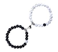 URBAN SPARKS Magnetic Partner Bracelets with Heart - Natural Stone Bead Bracelet for Couples, Silver Magnetic Heart Bracelet, Adjustable, Gift for Girlfriend & Boyfriend (Black)