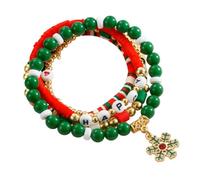 URBAN SPARKS Set for Women - Red Green White Polymer Clay Stretch Bracelets with Snowflake & Christmas Tree Charms, Letter “HAPPY” Elastic Bead Bracelet Stack Jewelry Gift (snowflake)