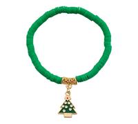 URBAN SPARKS Set for Women - Red Green White Polymer Clay Stretch Bracelets with Snowflake & Christmas Tree Charms, Letter “HAPPY” Elastic Bead Bracelet Stack Jewelry Gift (Christmas tree)
