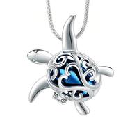URBAN SPARKS Silver Turtle Urn Necklace - Openable Ashes Pendant Heart Design, Memorial Jewelry for Human or Pet, Remembrance Necklace