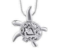 URBAN SPARKS Silver Turtle Urn Necklace - Openable Ashes Pendant Heart Design, Memorial Jewelry for Human or Pet, Remembrance Necklace