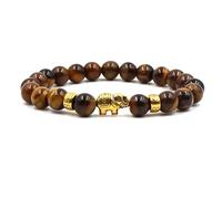 URBAN SPARKS tiger eye pearl bracelet women-gold plated elephant pendant natural stone stretch bracelet, elegant minimalist arm jewelry gift, Mittelgroße, Acrylic, no