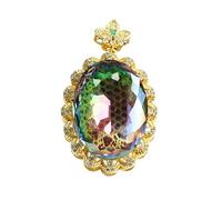 URBAN SPARKS Vintage Style Large Gemstone Pendant Necklaces for Women, Colorful Crystal Statement Necklaces with Gold Plated Setting, Elegant Jewelry Gifts, Mittelgroße, Bronze, Agate