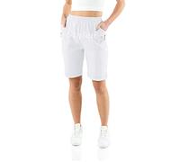 URBAN STITCH Shorts for Women UK Ladies Capri Stretch Pants Crop Trousers Summer Pull On Bermuda Shorts Lounge Loungewear Elasticated Casual Clothes (20, White)
