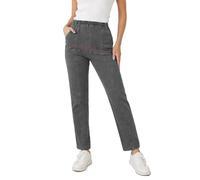 URBAN STITCH Trouser for Women UK Denim Casual Full Length Elasticated High Waist Pants with Stretch Light Weight Summer Straight fit Ladies Bottoms (24, Denim-(Grey))