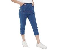 URBAN STITCH Womens Capri Trousers Ladies Three Quarter Soft 3/4 Cropped Jeans UK Ladies Stretch Pull on Trousers Elasticated Waist Plus Size Jeans Shorts. (14, Jeans Blue)