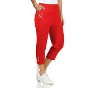 URBAN STITCH Womens Capri Trousers Ladies Three Quarter Soft 3/4 Cropped Pants UK Ladies Stretch Pull on Trousers Elasticated Waist Plus Size Summer Shorts (22, Red)