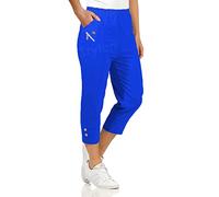 URBAN STITCH Womens Capri Trousers Ladies Three Quarter Soft 3/4 Pants Ladies Stretch Cropped Pull on Trousers Elasticated Waist Shorts Plus Size (26, Blue)