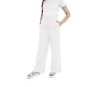URBAN STITCH Womens Cotton Wide Leg Trousers Casual Loose Fit Pants Breathable Baggy Palazzo Pants Elastic Waist Lounge (16 White)