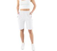 URBAN STITCH Women's White Bermuda Shorts (10, White) - Adult, Regular, Solid, Mid Rise, 7 Inches, Zipper, Button, Pull On, 2 Pockets, Lightweight, Hiking, Yoga, Cycling