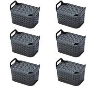 Urban Store Weave Baskets with Lids 8 Litre Home Multipurpose Storage Organiser - CHARCOAL (6)