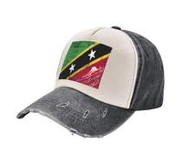 Urban Streetwear Cap with National Flag Print Urban Design Washed Denim for City Dwellers Black and White One Size