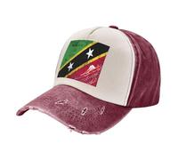 Urban Streetwear Cap with National Flag Print Urban Design Washed Denim for City Dwellers Dark Red One Size