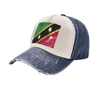 Urban Streetwear Cap with National Flag Print Urban Design Washed Denim for City Dwellers Navy Blue One Size
