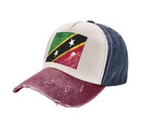 Urban Streetwear Cap with National Flag Print Urban Design Washed Denim for City Dwellers Tibetan Red One Size