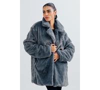 Urban Studio Women's Faux Fur Relaxed Fit Over coat - Luxurious & Cozy Winter Outerwear in Grey | Size: Medium Urban Studio Grey M