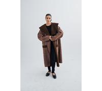 Urban Studio Women's Relaxed Fit Suede Inside Fur Shearling Over coat in Brown | Size: Large Urban Studio Brown L
