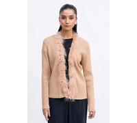 Urban Studio Women's Soft Knit Pullover Faux Fur Cardigan, Sweater in Beige | Size: Medium Urban Studio Beige M