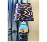 Urban Style Gold Silver Lines Ceramic Table Lamp Light-Blue with Gold