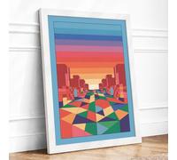 Urban Sunrise Street Modern Framed Wall Art Print A4 (29.7×21cm) White, Wall Decor for Living Room, Bedroom, Office & Home, Ready to Hang, Art Gift