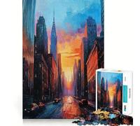Urban Sunset Art Jigsaw Puzzle 1000 Pieces Mental Focus Game Precision Cut Smooth Edges Absorbing Activity for Quiet Nights (38x52cm)