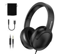 URBAN SWING W4 Wired Headphones with Mic, Noise Reduction, Dual AUX and USB-C 3.5mm Adapter, 5ft Long Cord for Students, PC, Tablet and Travel (Black)