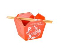 Urban Tokyo Chinese Takeout Box Style Porcelain Bowl With Chopsticks 18 fl oz Square Box Shape Rice Noodles Pasta To Go Box Shaped Bowl Microwave Dishwasher Safe (Cat Itadakimasu)