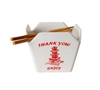 Urban Tokyo Chinese Takeout Box Style Porcelain Bowl With Chopsticks 18 fl oz Square Box Shape Rice Noodles Pasta To Go Box Shaped Bowl Microwave Dishwasher Safe (Classic Pagoda)