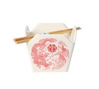 Urban Tokyo Chinese Takeout Box Style Porcelain Bowl With Chopsticks 18 fl oz Square Shape Rice Noodles Pasta To Go Box Shaped Bowl Microwave Dishwasher Safe (Phoenix & Dragon)