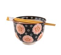 Urban Tokyo Handpainted Ceramic Glazed Japanese Ramen Udon Noodle Rice Bowl With Chopsticks 20 fl oz 5 inch Diameter Bowl Sets Color Box Packaging (Sakura Cherry Blossoms)