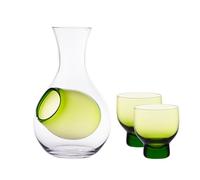 Urban Tokyo Japanese Cold Sake Wine 3 Piece Set Include Glass Decanter Sake Bottle with Ice Cavity Pocket and 2 Cups For Home or Restaurant Use (Green Pocket), SKGS12