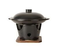 Urban Tokyo Japanese Irori Earthenware Grill Pot Tobanyaki Ceramic Grill Plate with Stove and Trivet Kaiseki Ryori 10 fl oz Shallow Pot with Lid