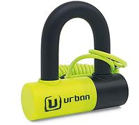 Urban UR59 Mini U Disc Lock, ø14 mm Double Locking, Dual Function for Brake Lock or Chain, 14mm Hardened Steel Shackle, Reminder Cable, Universal Anti Theft Wheel Lock for Motorcycle, Scooter Bike