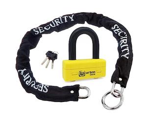 URBAN UR75+10.120L Motorcycle Chain Lock ø10mm/0.39in with Ring + Mini U Lock Disc Lock High Security Approved SRA, 120cm/3.9ft for Longer Distance, Anti Theft for Anchoring, Motorcycle, Parking
