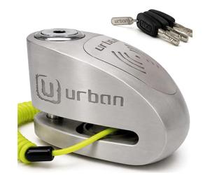 Urban UR910S Approved Motorcycle Disc Lock with Hi-Tech Alarm | 120dB, X2 ON | SRA & Sold Secure Gold Tested Anti-Theft for Motorbike Scooter Bike | 10mm Double Locking, Stainless Steel