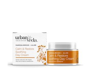 Urban Veda Calm & Restore Soothing Day Cream| Hydrating Face Cream with Sandalwood & Organic Aloe Vera| For Dry, Sensitive and Inflamed Skin| Moisturiser Face Women and Men| Collagen Face Cream| 50 ML