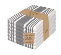 Urban Villa Kitchen Towels,Trendy Stripes, 100% Cotton Dish Towels, Mitered Corners, (Size: 51x76 CMS),Dove Grey/White Highly Absorbent Bar Towels & Tea Towels - (Set of 6)