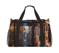 Urban Whispers Print Travel Duffel Bag for Men & Women, Foldable Travel Bags and Spacious Weekender Tote Bag for Storage Toiletry Luggage Personal Item, Black, L