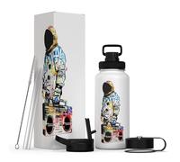 URBANCAN 1 Litre Insulated Water Bottle with Straw, Chug & Cap Lids - Drink in Style with Stainless Steel Water Bottles for Sports, Gym & Travel - Premium Double Walled Thermos - Vibe City (White)