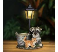 UrbanHaven Solar Dog Cat Lantern Garden Ornament Solar Light | Resin garden decoration with solar-powered LED light. Gift box Included. For gardens, patios and lawns.