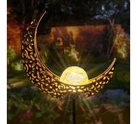 UrbanHaven Solar Moon Lantern Garden Ornament LED Light Gold Resin