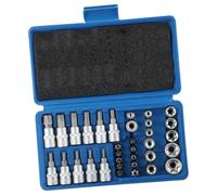 UrbanHui 34-Piece for torx Socket Set with E-Security Bits UrbanHui | Chrome Vanadium Steel Star Wrench Kit for Male and Female Drive, 3/8-Inch and 1/4-Inch Tool Kit for Automotive Repair