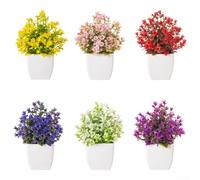 UrbanHui 6pcs Small Fake Plants Artificial Potted Plants Faux House Plants Mini Pot Plastic Flowers for Indoor Outdoor Home Kitchen Office Desktop Wedding Decor
