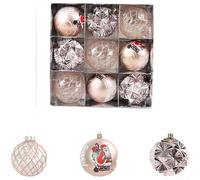 UrbanHui 9pcs 8cm Christmas Tree Baubles Christmas Balls Hand Painted Plastic Ornaments For Holiday Tree Decoration In Luxury Style(Rose Gold)