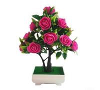 UrbanHui Artificial Potted Flower Bonsai Decorative Plant Indoor Outdoor Home Garden Table Decoration Plastic Floral Arrangement 20x25cm(Rose)
