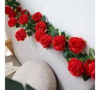 UrbanHui Artificial Rose Vine 1.9m Long With Simulated Flowers, Perfect For Adding Elegance To For Home, Mall, Or Holiday Decor Spaces(Red)